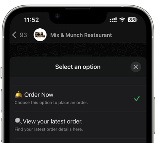 WhatsApp ordering interface